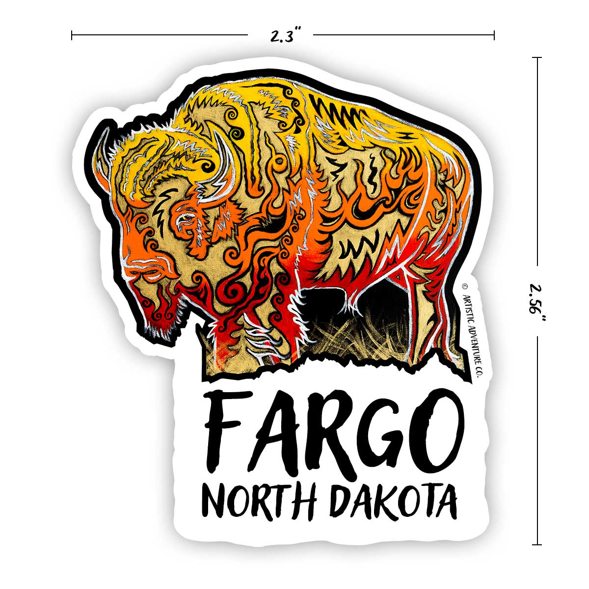 Sticker - "Blazing Bison" Buffalo / Bison - Fargo, ND - 2.3" x 2.56"