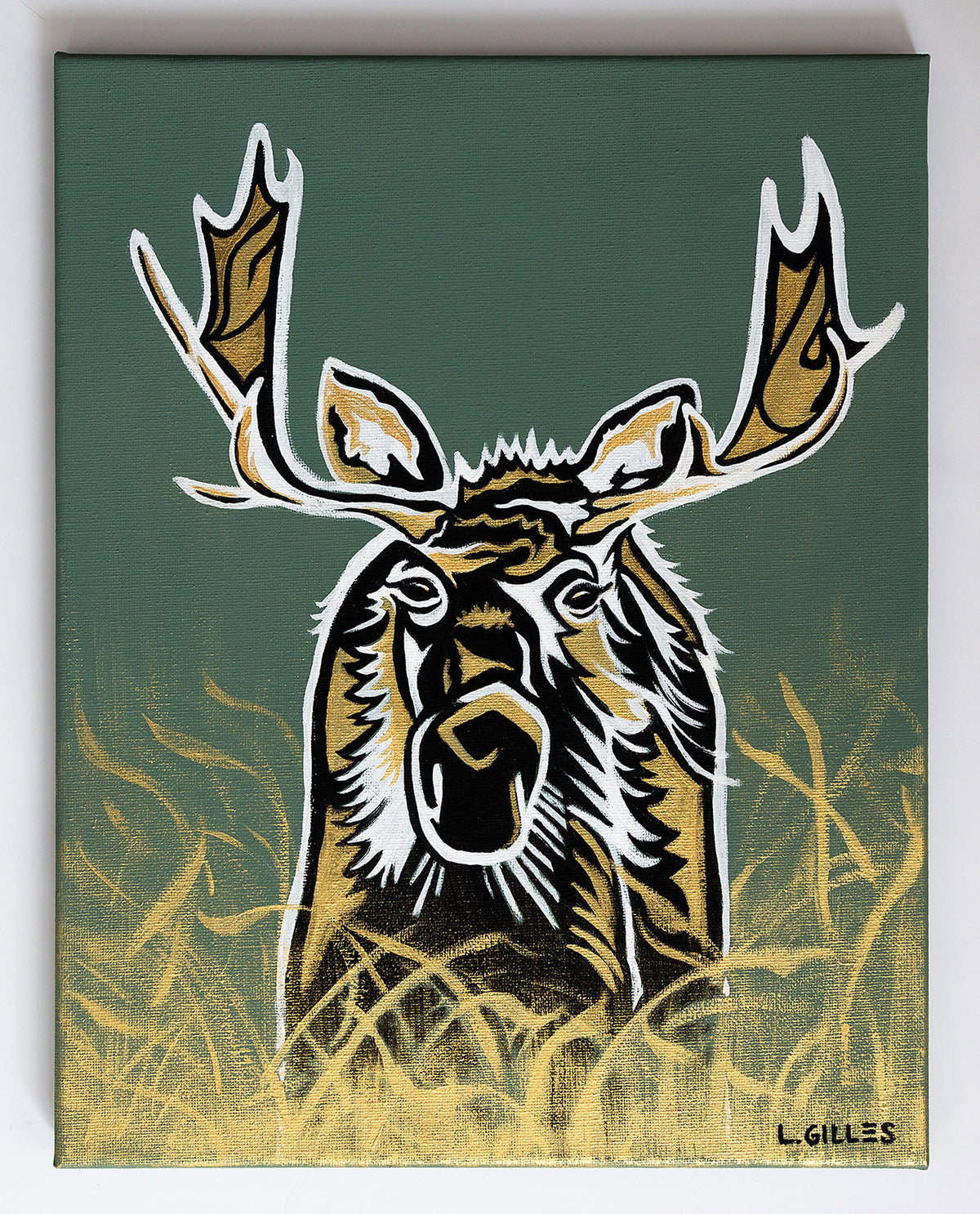 "Jackson Moose" - Original Acrylic Painting on Canvas by Artist L. Gilles - 11" x 14" - Framed