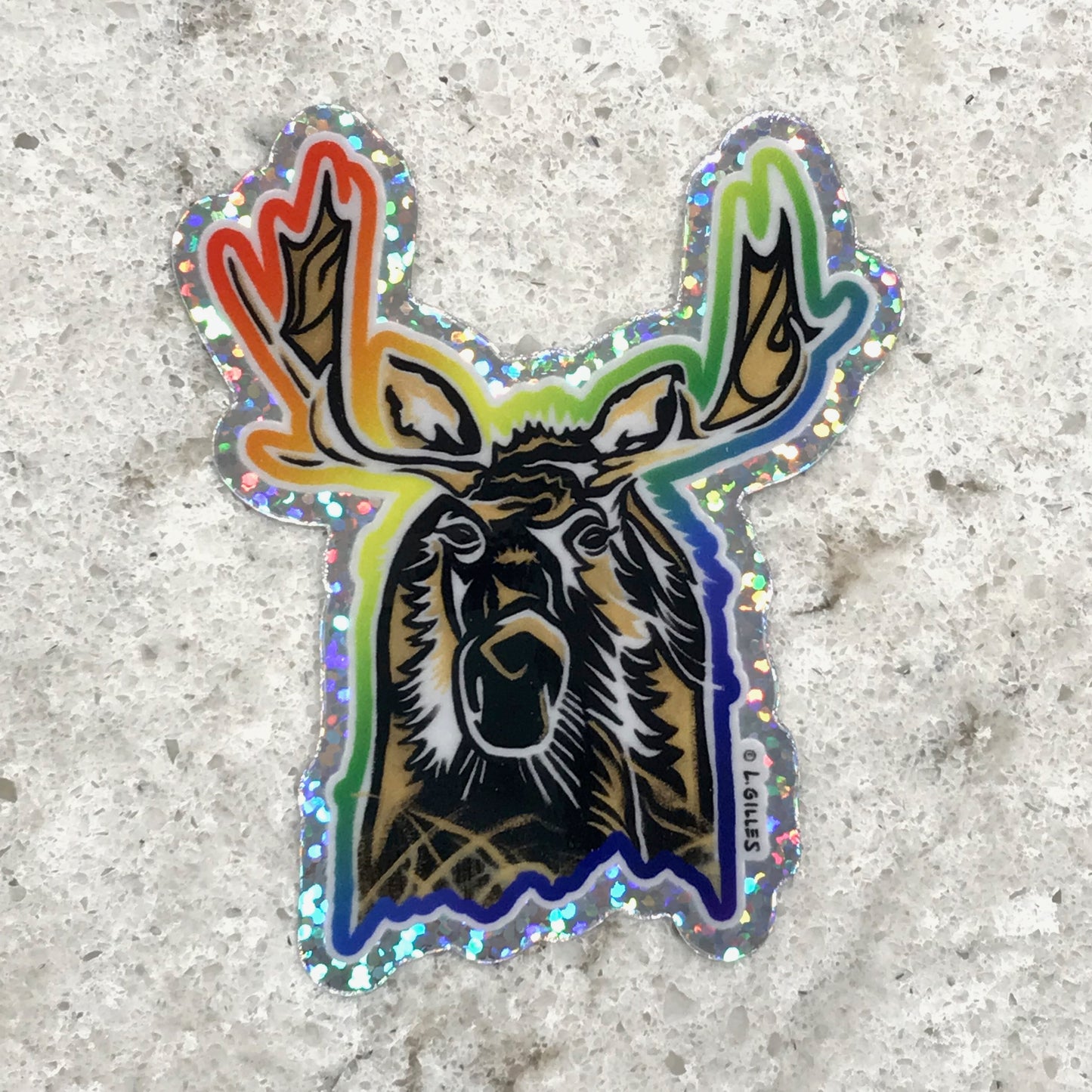 Sticker - "Glittery Rainbow Moose" - 2.5" W x 3" H