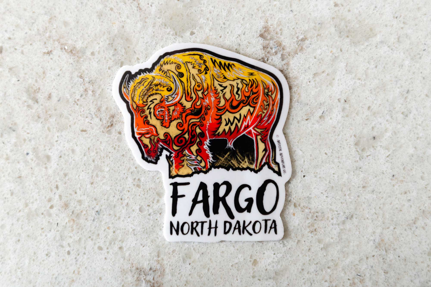 Sticker - "Blazing Bison" Buffalo / Bison - Fargo, ND - 2.3" x 2.56"