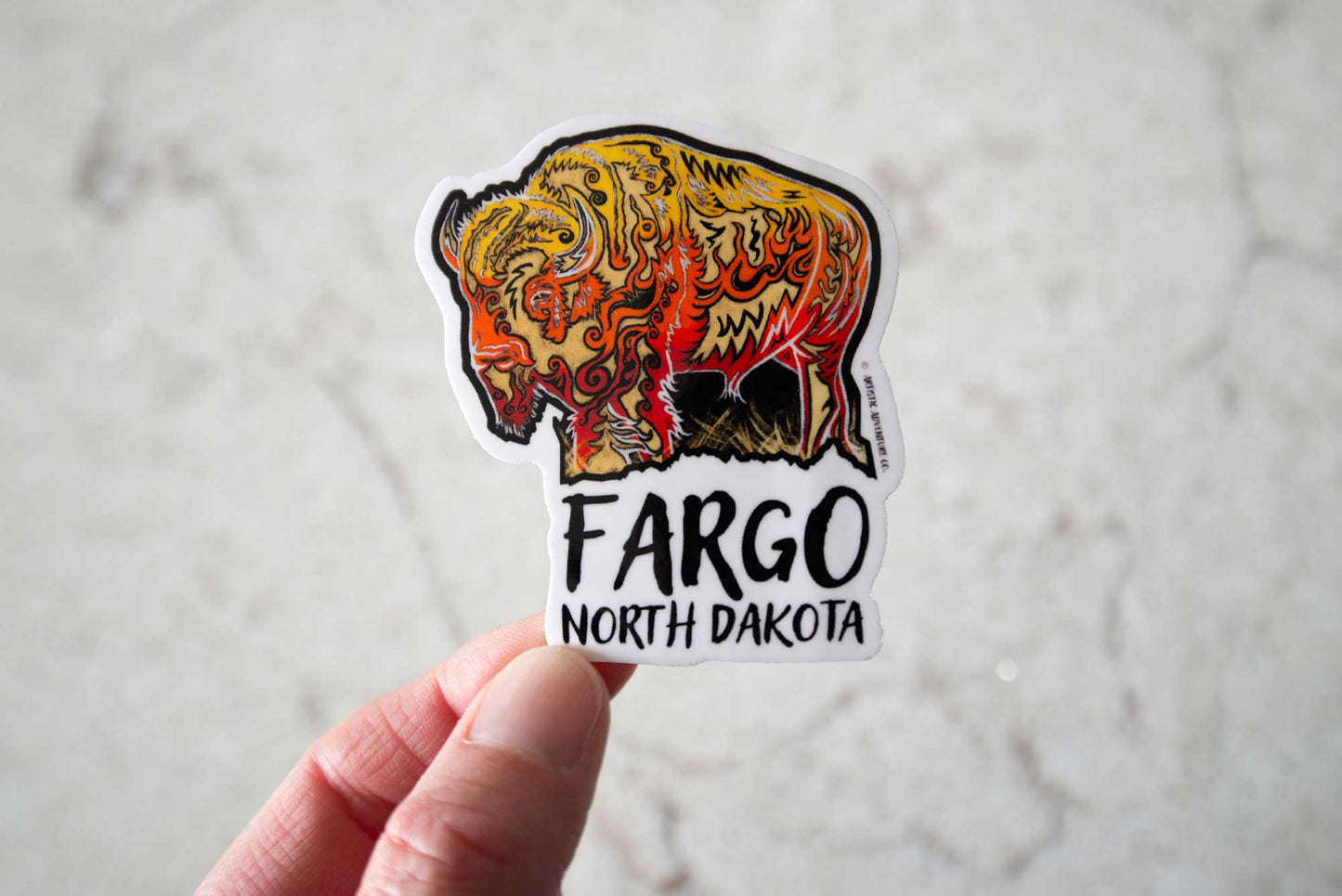 Sticker - "Blazing Bison" Buffalo / Bison - Fargo, ND - 2.3" x 2.56"