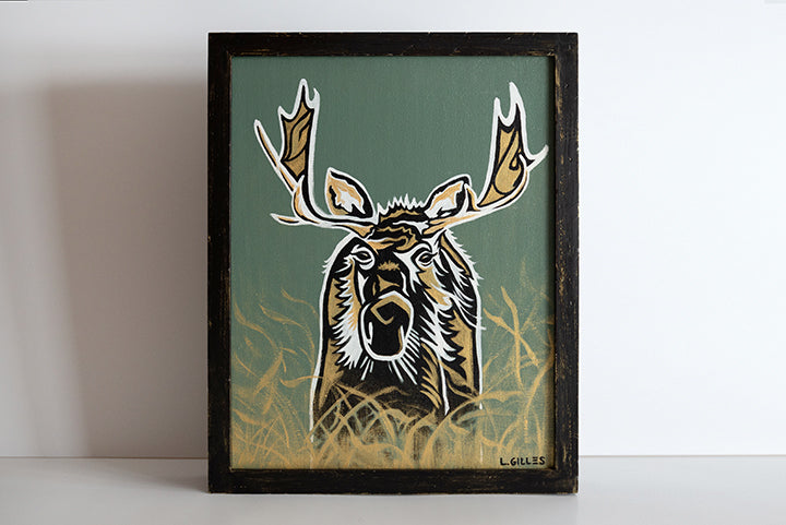 "Jackson Moose" - Original Acrylic Painting on Canvas by Artist L. Gilles - 11" x 14" - Framed