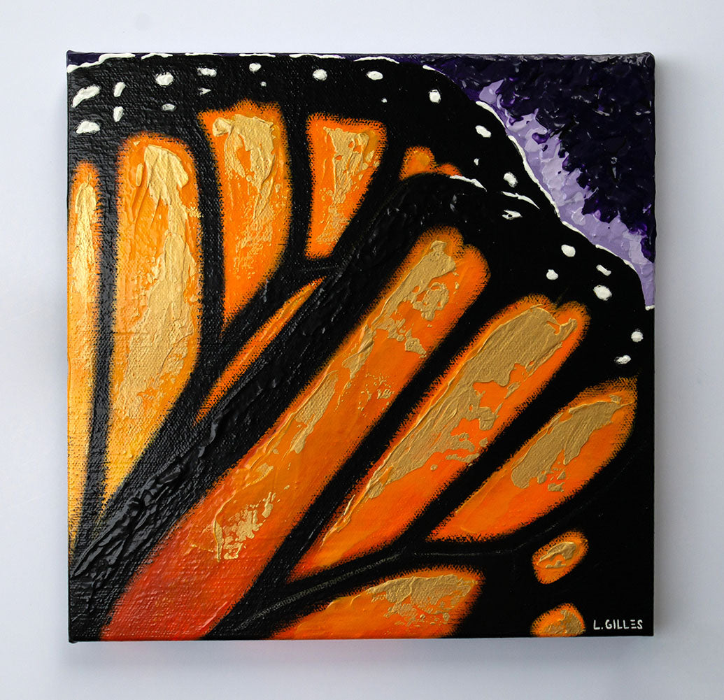 "Set Free - Monarch Wing Study" - Original Acrylic Painting on Canvas by Artist L. Gilles - 10" x 10"