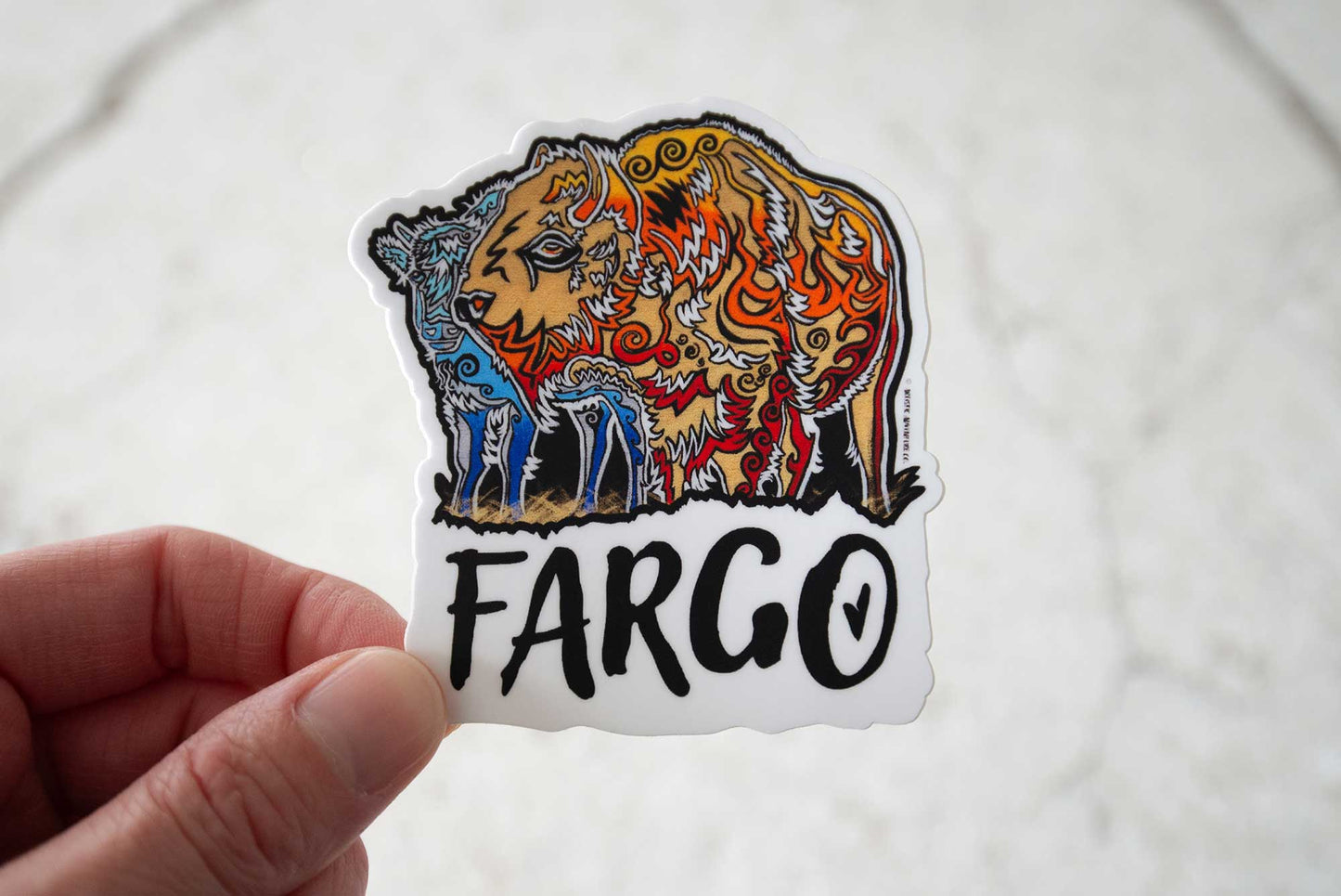 Sticker - "Protective Instincts" Buffalo / Bison - Fargo, ND - 2.74" x 3"