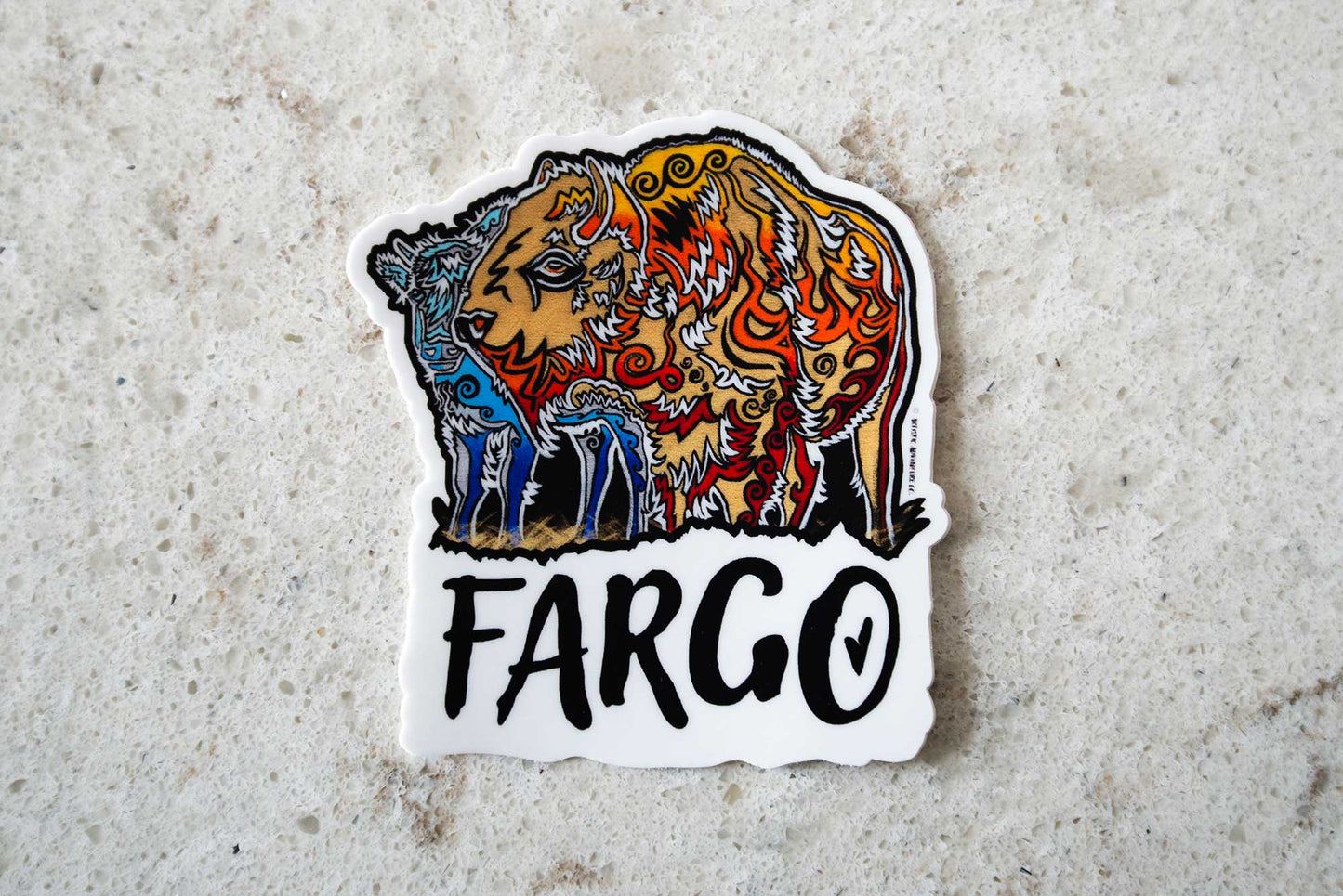 Sticker - "Protective Instincts" Buffalo / Bison - Fargo, ND - 2.74" x 3"