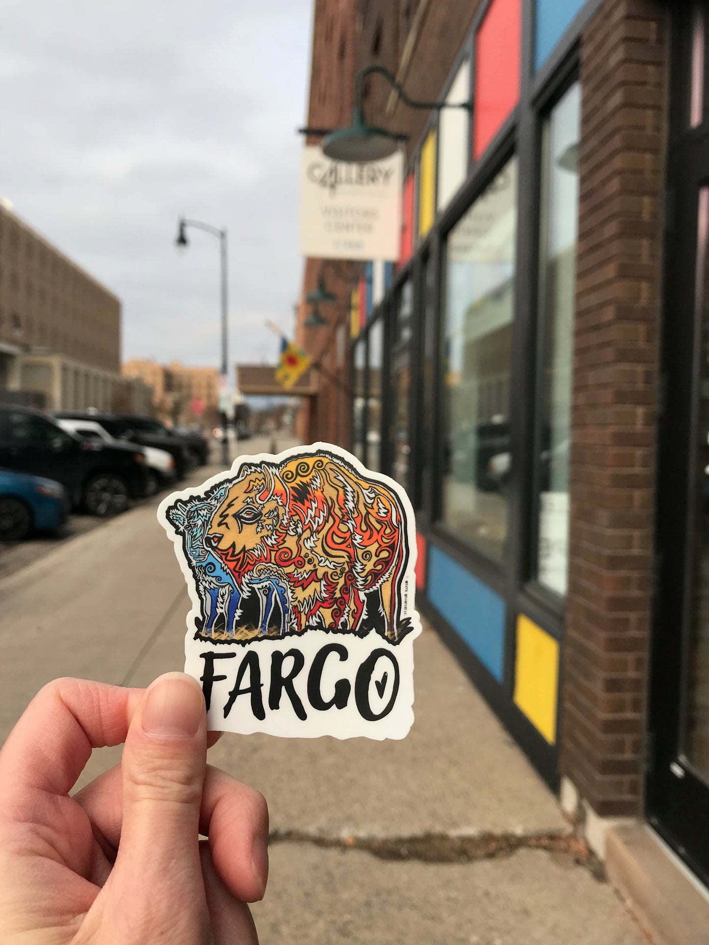 Sticker - "Protective Instincts" Buffalo / Bison - Fargo, ND - 2.74" x 3"