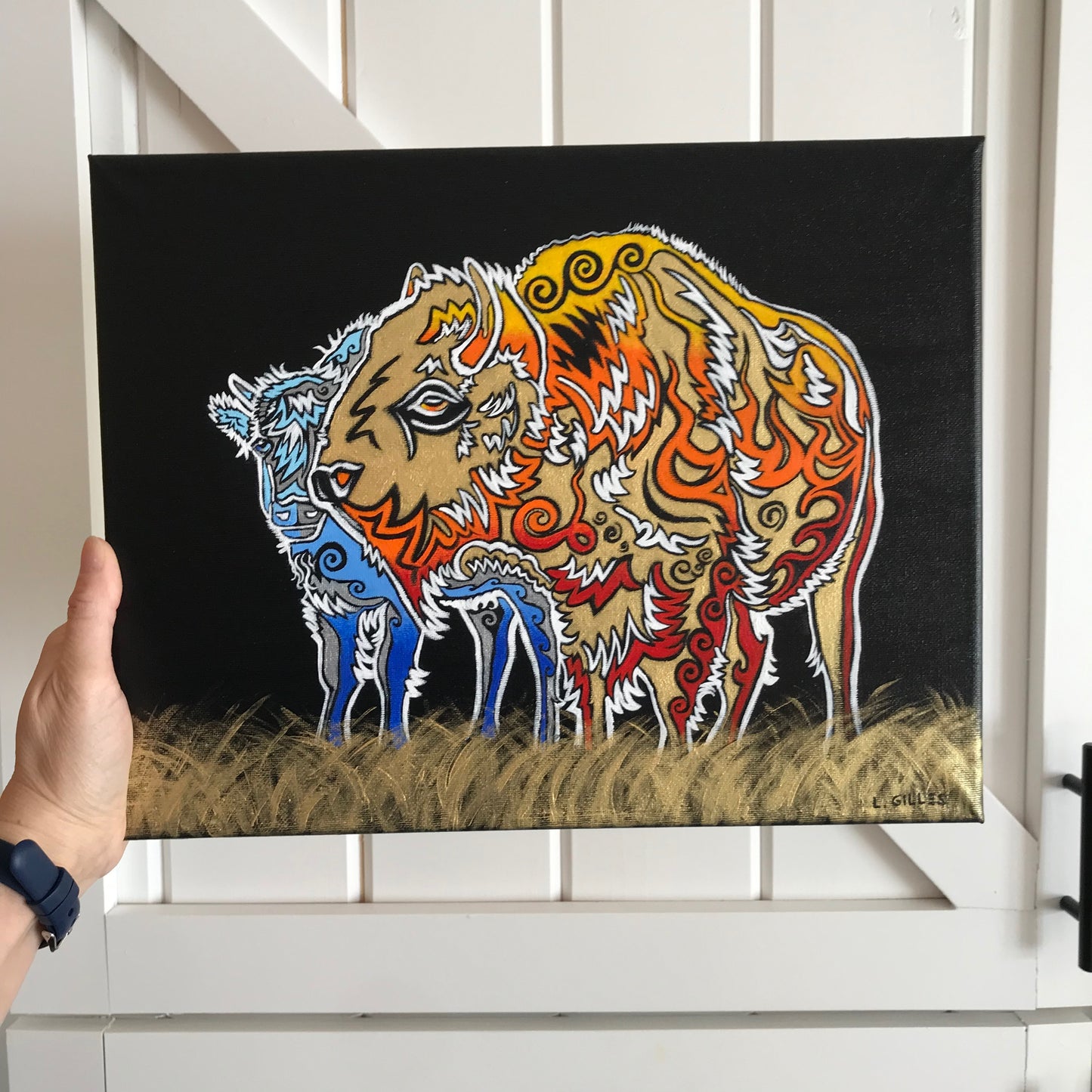 "Protective Instincts" - Original Acrylic Painting on Canvas by Artist L. Gilles - 11" x 14" - Framed