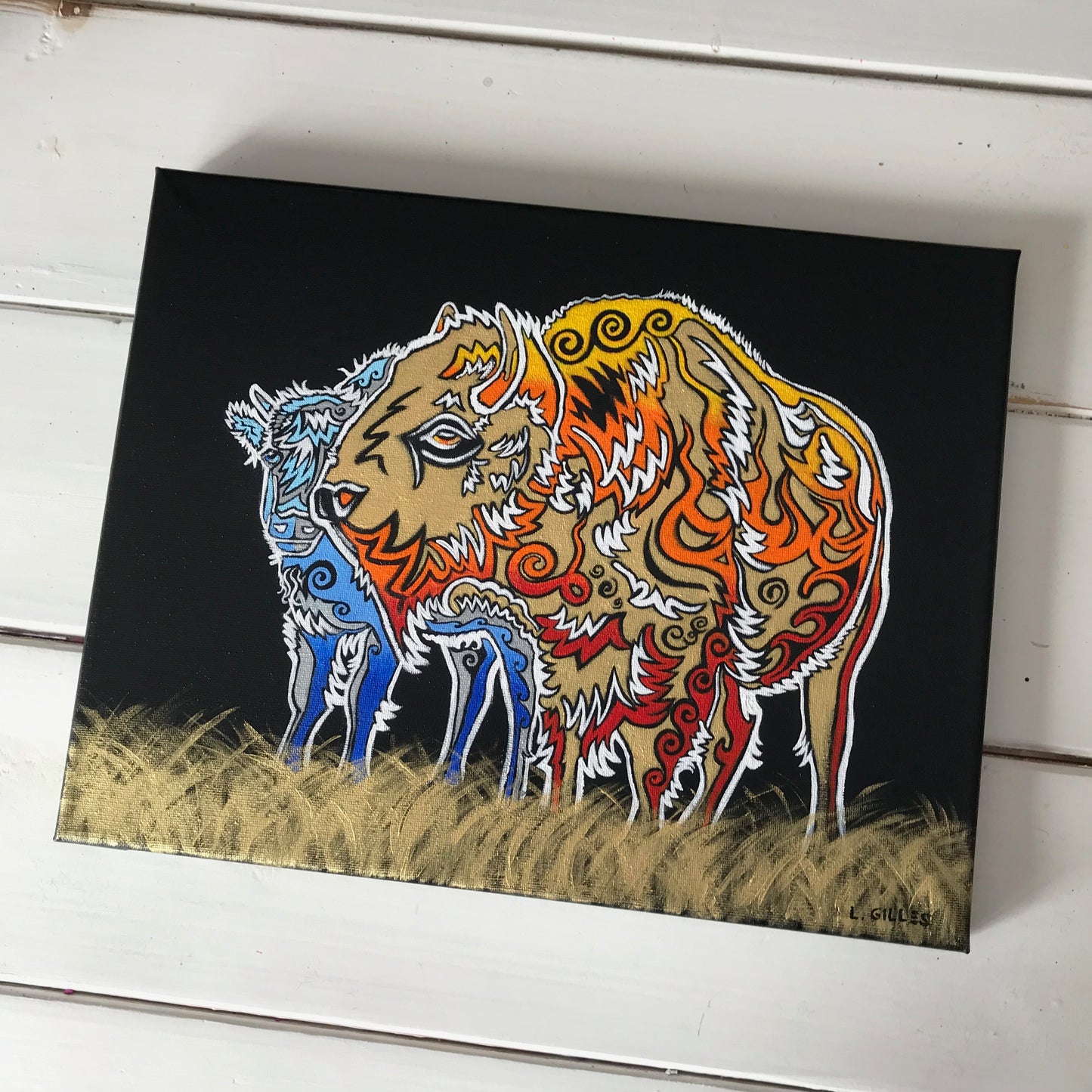 "Protective Instincts" - Original Acrylic Painting on Canvas by Artist L. Gilles - 11" x 14" - Framed