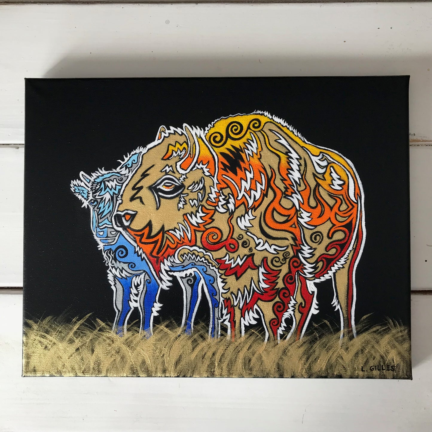 "Protective Instincts" - Original Acrylic Painting on Canvas by Artist L. Gilles - 11" x 14" - Framed