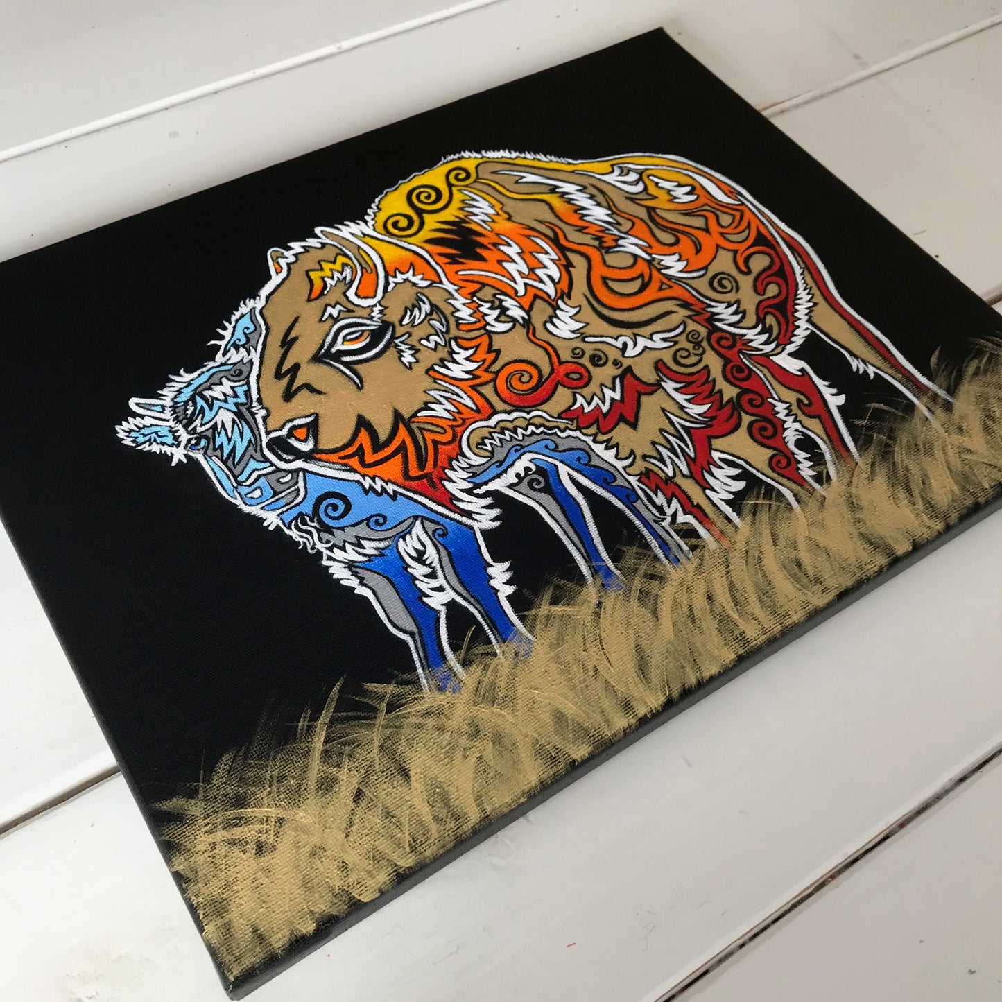 "Protective Instincts" - Original Acrylic Painting on Canvas by Artist L. Gilles - 11" x 14" - Framed