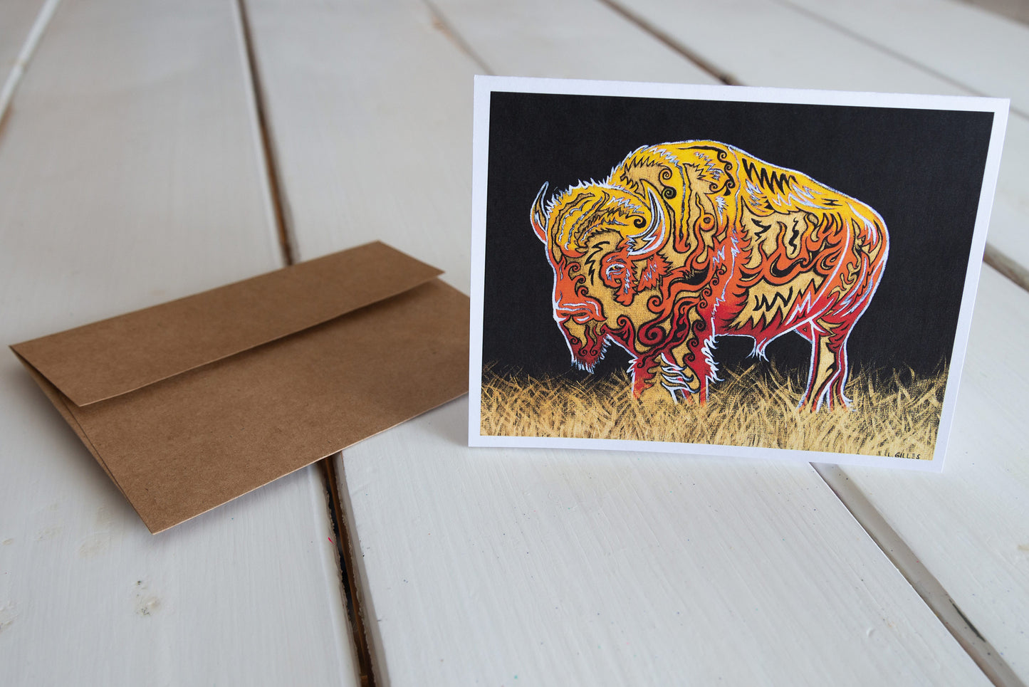 Greeting Card - "Blazing Bison" - Handmade Buffalo Art Card / Note Card