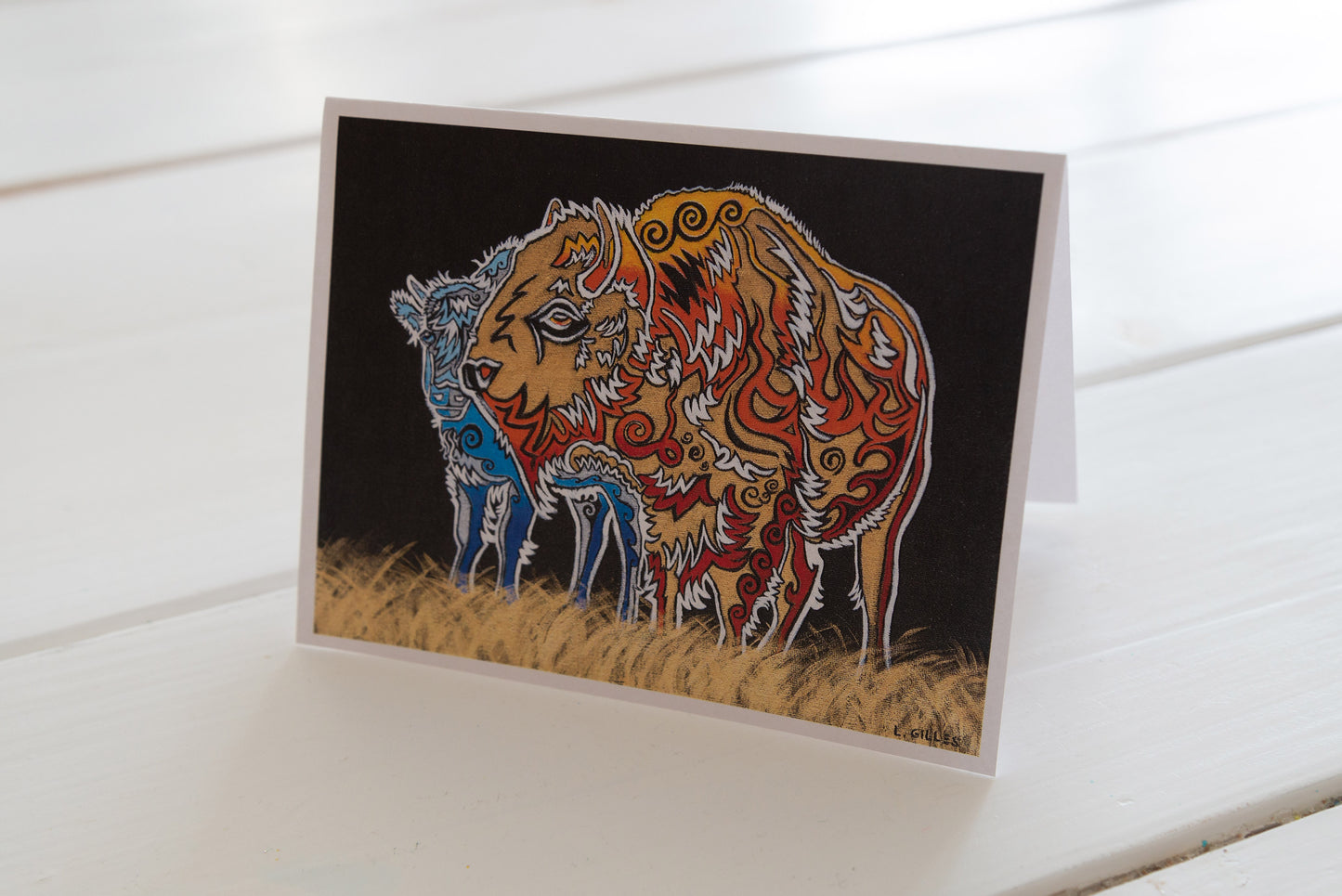 Greeting Card - "Protective Instincts" Bison / Buffalo Card - Mom + Baby - Handmade Art Card / Note Card